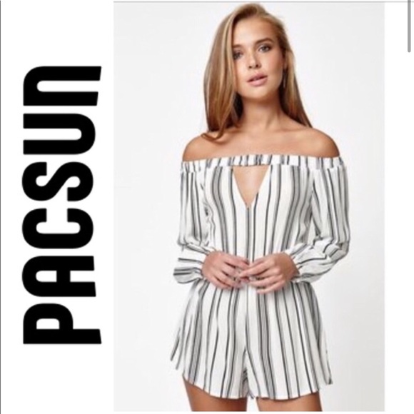 Black and White Striped Pacsun Off the Shoulder Romper - Picture 6 of 6